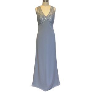 Social Bridesmaids Elegant Blue Sleeveless V-Neck Maxi Gown